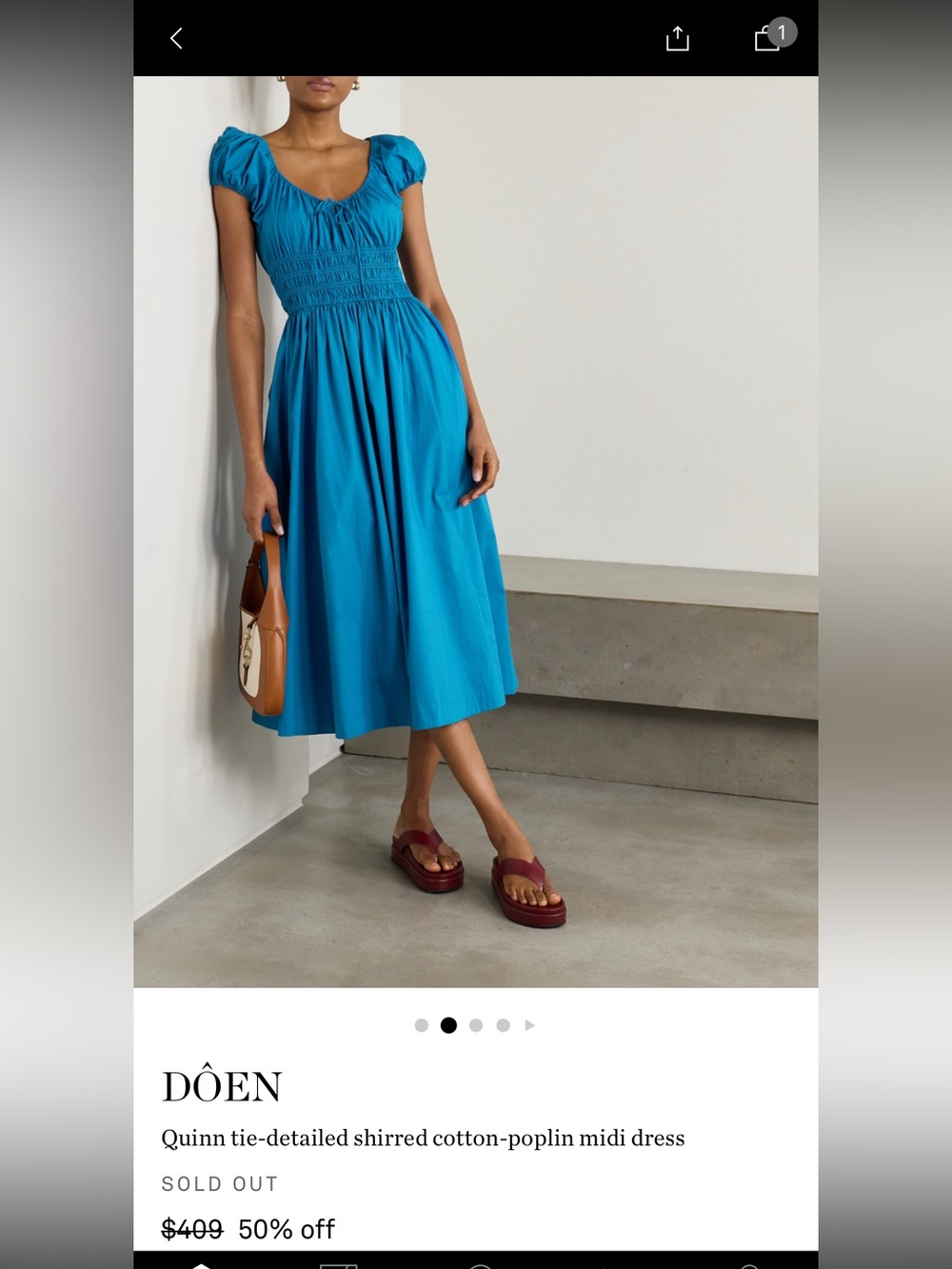 NWT Doen Quinn Dress Size Small Turquoise Cotton-Poplin Midi Dress
